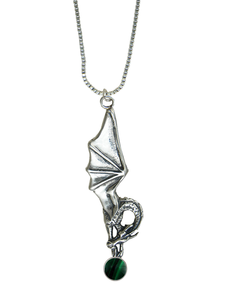 Sterling Silver Sleeping Dragon Pendant With Malachite